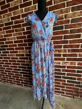 Band of Gypsies Light Blue Floral Wrap Maxi Dress